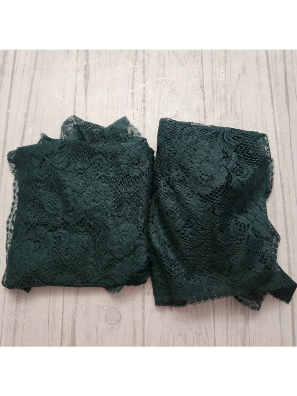 Vintage Green Lace Floral Curtains Angled Valance Panels Rod/Pole Pocket 2 Set